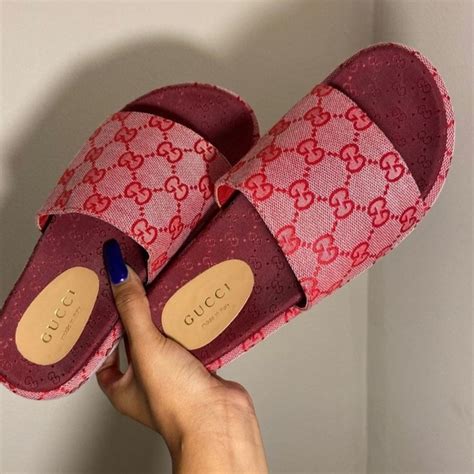 pink gucci web slides|Gucci slides for women pink.